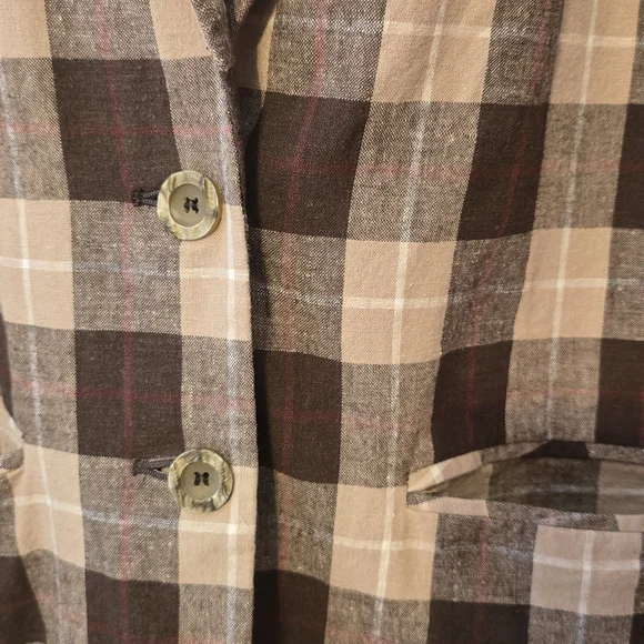Linen Blend Plaid Women's Sag Harbor Blazer Jacket Fall Office Size 16 - Picture 4 of 5